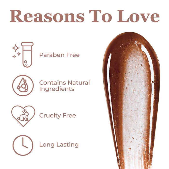 Luminees Hot Kiss Brown Sugar Lip Plumper benefits including natural ingredients, paraben-free, cruelty-free, and long-lasting wear